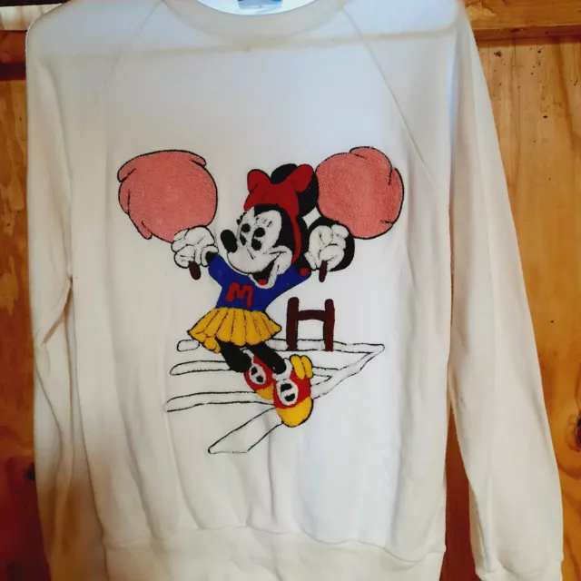 Vintage Awesome Disney Minnie Mouse Sweater Large Textured Carpet Shag Patch