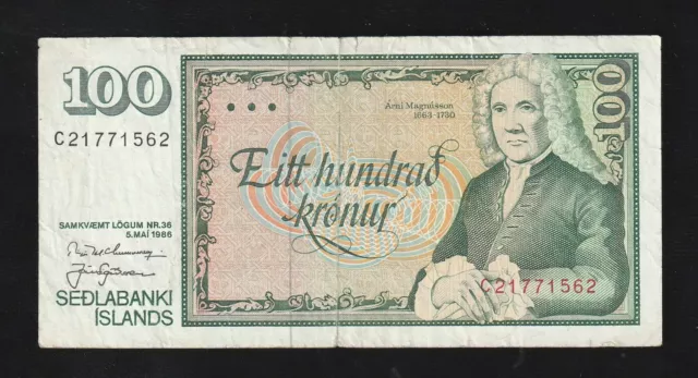 Iceland, 100 Kronur, 1986, P-50, Banknote, Arni Magnusson