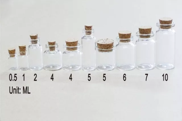 20/50/100 Pcs Small Glass Bottles With Corks Clear Vials Transparent 0.5ml-10ml 2