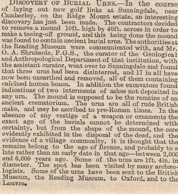 1902 Discovery Of Ancient Burial Urns At Sunningdale Golf Course Ridgemount