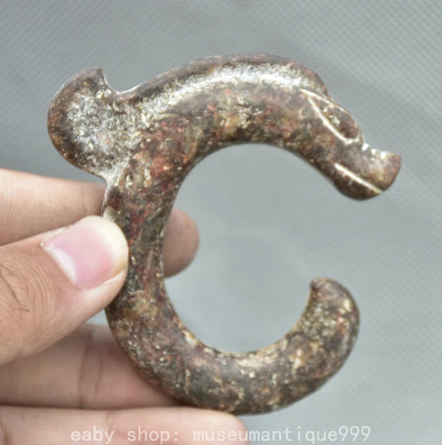 2.8" Old Chinese Hongshan Culture Old Jade Carved Pig Dragon Hook Amulet Pendant