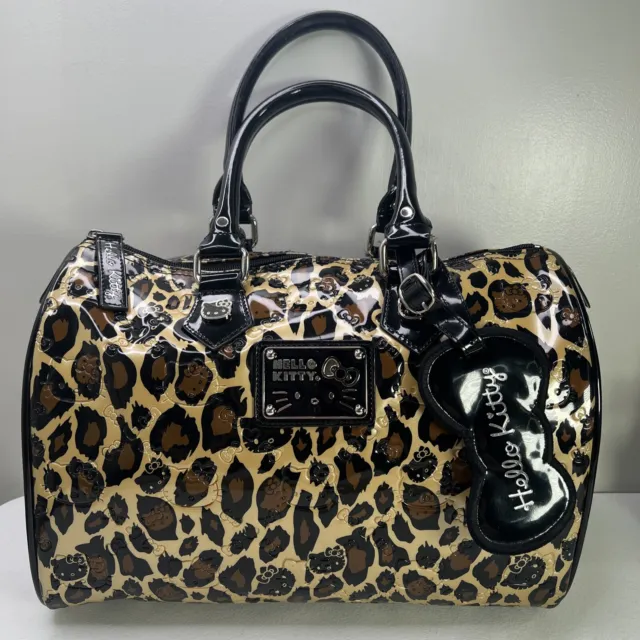 Sanrio Hello Kitty Large Patent Leather Leopard Print Satchel Tote Bag