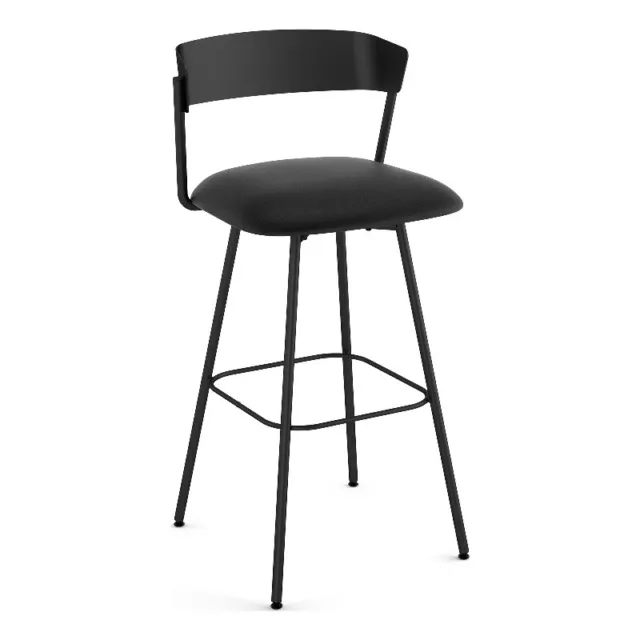 Amisco Ludwig 26 In. Swivel Counter Stool - Black Faux Leather / Black Metal
