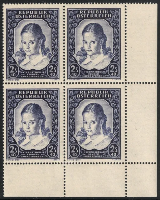 Österreich 1952 ANK 993 MICHEL 976 Kinderkorrespondenz im 4er-Block postfrisch