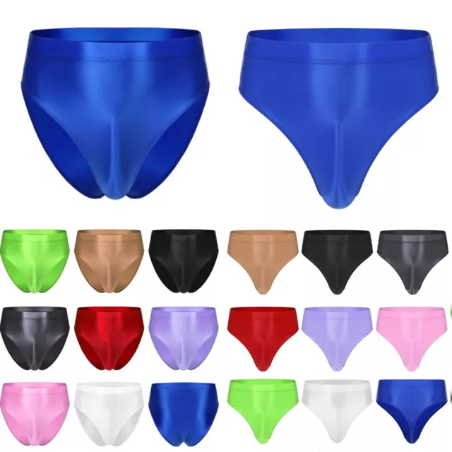 UK Men Shiny Glossy Briefs Bulge Pouch Panties Underpants Sport Bottoms Swimwear