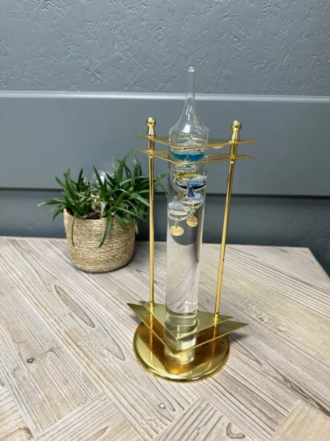 Vintage GALILEO Brass and Glass Five Bubble Thermometer Tall Free Standing (F)