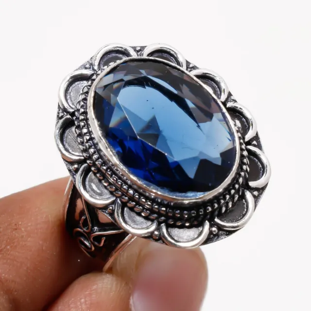 Iolite Gemstone Handmade Ethnic Silver Plated Vintage Ring Jewelry 9.25" PA 2244