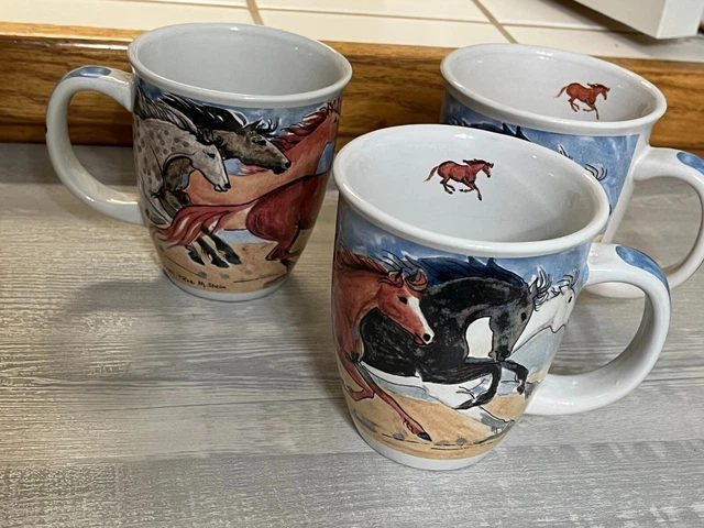 WILD HORSES MUGS Stone Bunny 2003 Telle M. Stein Georgia  Excellent Condition