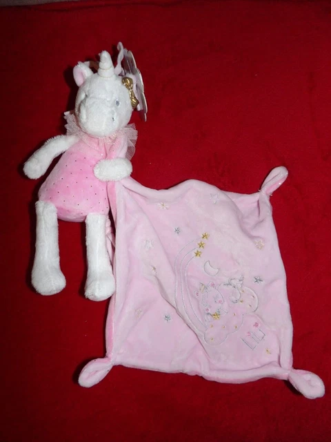 Doudou Peluche Licorne Blanc Rose Nicotoy Mouchoir Or Nuage Lune Étoile NEUF