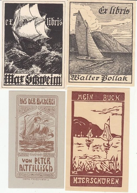 12 Exlibris Bookplate Schiffe Konvolut Lot 1 Akt