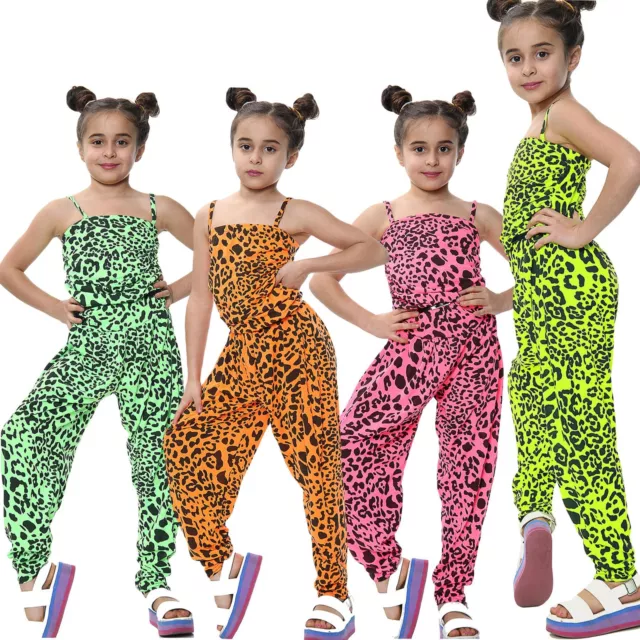 Kids Girls Jumpsuit Leopard Print Trendy Fashion Playsuit All In One Jumpsuits