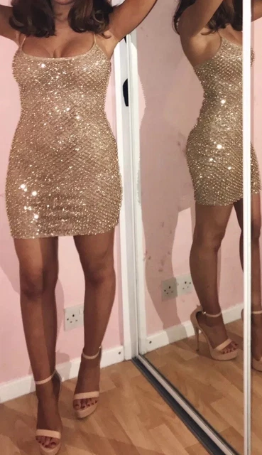 OH POLLY DROP A Glint Embellished Glitter Mini Dress In Gold size 8 12.00  - PicClick UK
