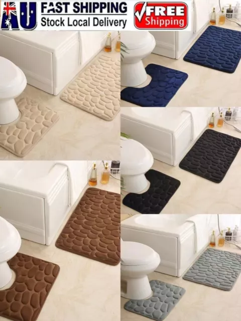 2PCS Bath Mat Bathroom Mat U-Shaped Toilet Rug Set Washable Memory Foam Non Slip