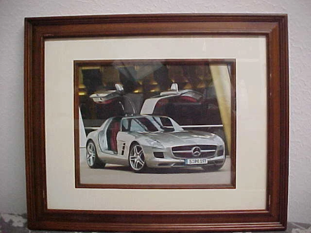 (2) MERCEDES-BENZ SLS AMG Wood Framed Photograph Picture 16 1/4" L x 13 1/2" H