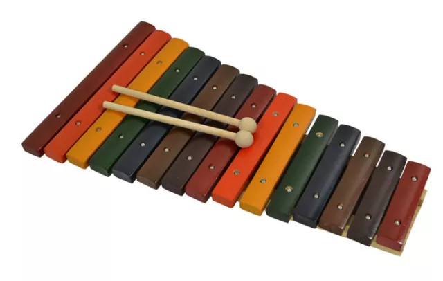 15 Note Wooden Xylophone Handmade & Colour Coded Complete with Beaters