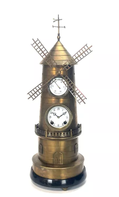 32" Large French Style 8 Day Brass Animated Spinning Windmill Industrial Clock