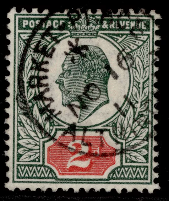 GB EDVII SG290 SPEC M13(1), 2d deep dull green & red, VFU. Cat £22. CDS