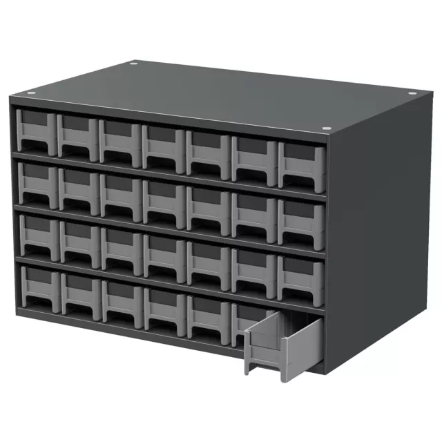 Akro-Mils 19228 Drawer Bin Cabinet With 28 Drawers, Steel, Polystyrene, Gray