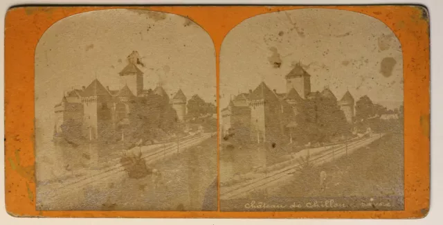 Château Chillon Schweiz Foto Stereo P49p2n Vintage Albumin c1880