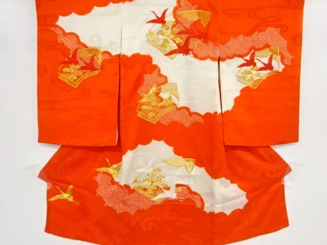 80150# Japanese Kimono / Antique Kimono For Girls / Embroidery / Shibori / Cloud