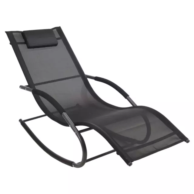 Sun Lounger Rocking Recliner Garden Chair Grey Patio Furniture Steel Outdoor