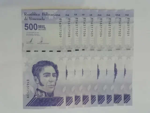 Banknoten Venezuela, 10 x 500.000 Bolivares (500 Mil), 2020, unc.