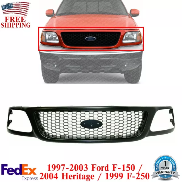 Front Grille Primed Shell & Insert For 99-03 Ford F-150 /04 Heritage /1999 F-250
