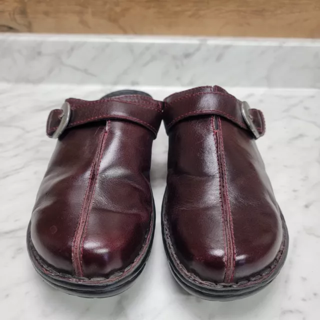 Women's 8-8.5 39 Josef Seibel Carole Burgundy Leather Clogs Shoes Slip-On Buckle 3