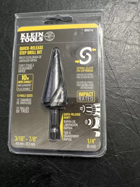 KLEIN TOOLS QRST14 SPIRAL FLUTE STEP DRILL BIT 3/16-7/8 free shipping!!