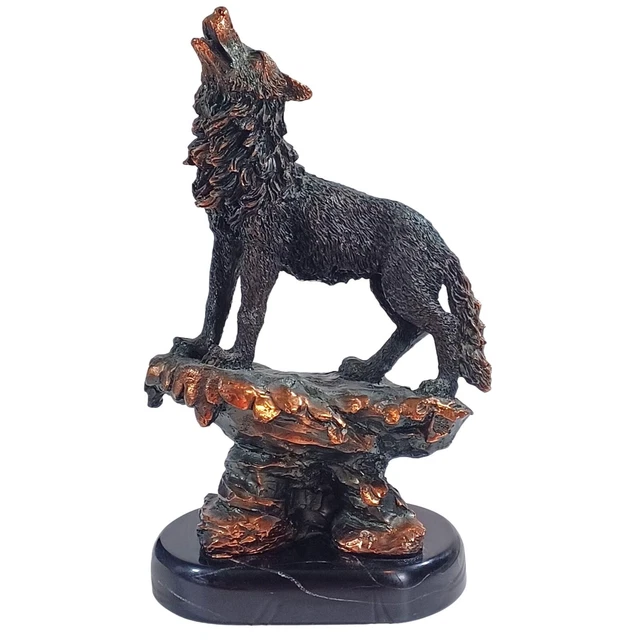 Howling Wolf on Mountain Statue Sculpture Designed in Finland Copper Overlay