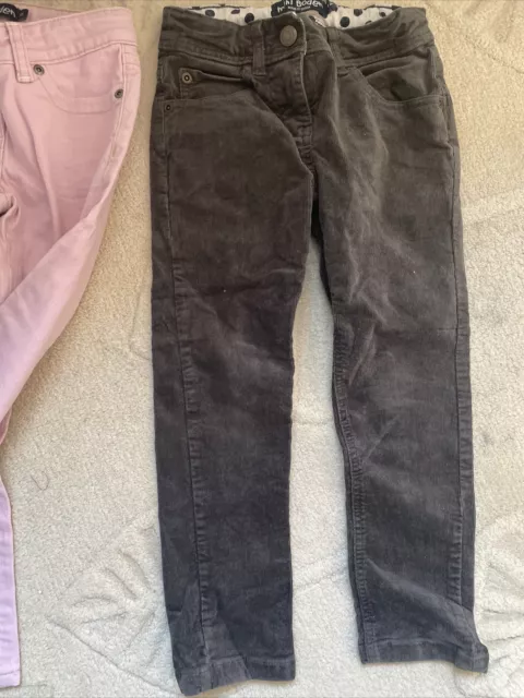 X2 Pairs Mini Boden Trousers Jeans Age 6 Years Pink Grey Cotton Adjusts Waist 3