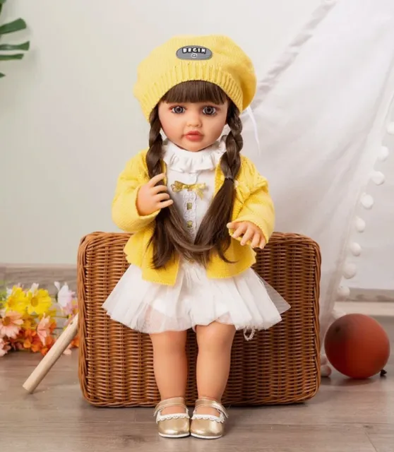 55/22”Reborn Toddler Girl Doll,Full Body Vinyl,Realistic Baby Doll,Long Hair.