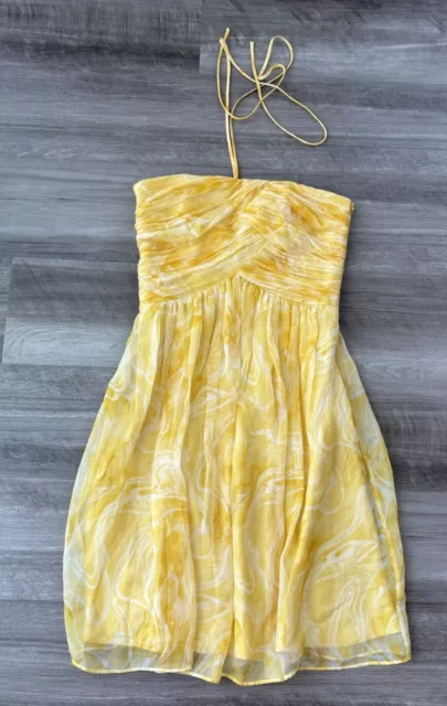 Laundry By Shelli Segal Yellow Silk Mini Dress Size 0 Lined Halter