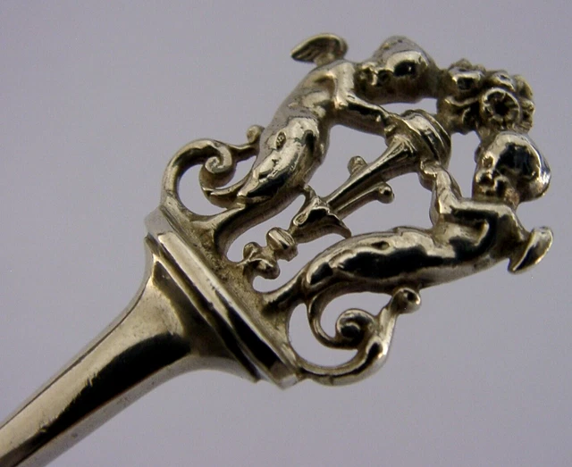 Superb Victorian English Solid Sterling Silver Cherub Caddy Spoon 1895 Antique