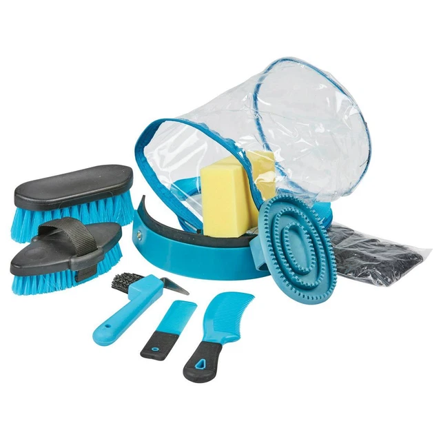 Kit De Toilettage Pour Poney/cheval Eureka - 7 Pièces + Sac De Transport Offert - Bleu