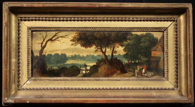 17th CENTURY FLEMISH OLD MASTER OIL ON PANEL - FIGURES IN EXTENSIVE LANDSCAPE