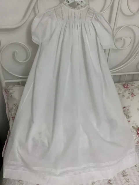 Antique Babies Christening Gown/Dress ~ Long 37.5” Pin-tucks Embroidery  (#19)