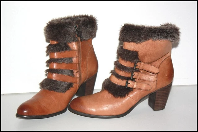 KARSTON   Bottines Fourrées Cuir Marron Clair Fourrure Synthétique T 39 TTBE