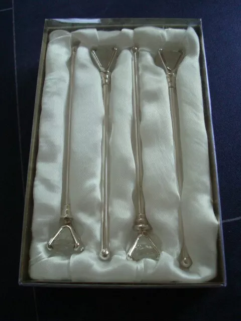 4x Silver Plated Cocktail Sticks / Stirrers with Diamond Style Tops