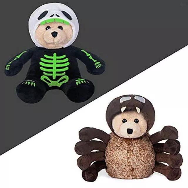 Pack Of 2 Glow In The Dark Plush Cuddly Teddy Bears Spider & Skeleton Soft Toy