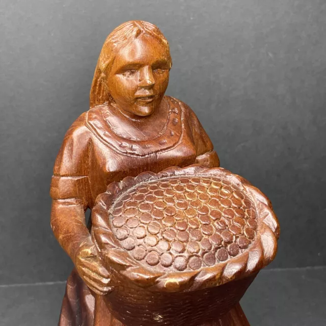 1960s Hand-Carved Solid Wood Carving Costa Rica Woman Busty Maiden By C. Jimenez