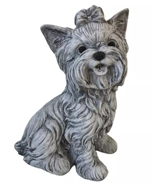 groß Deko Figur Steinguss Beton Hund Yorkshire Terrier Gartendeko Skulptur Statu