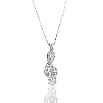 Treble Clef Pattern Filigree 925 Silver Womens Turkish Traditional Necklace