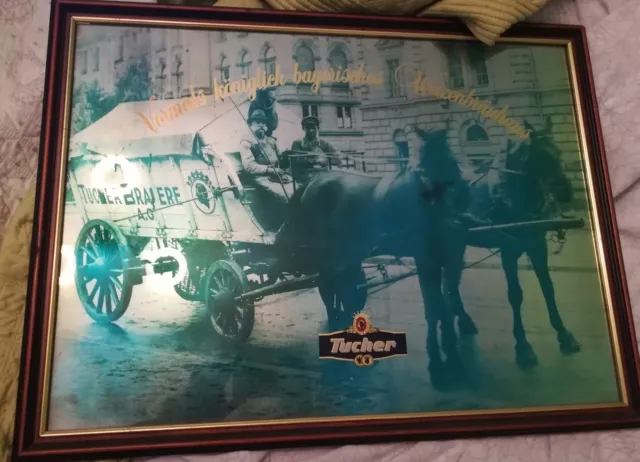 Raro Specchio D'epoca Pubblicitario Birra Tucher 70X52 Cm