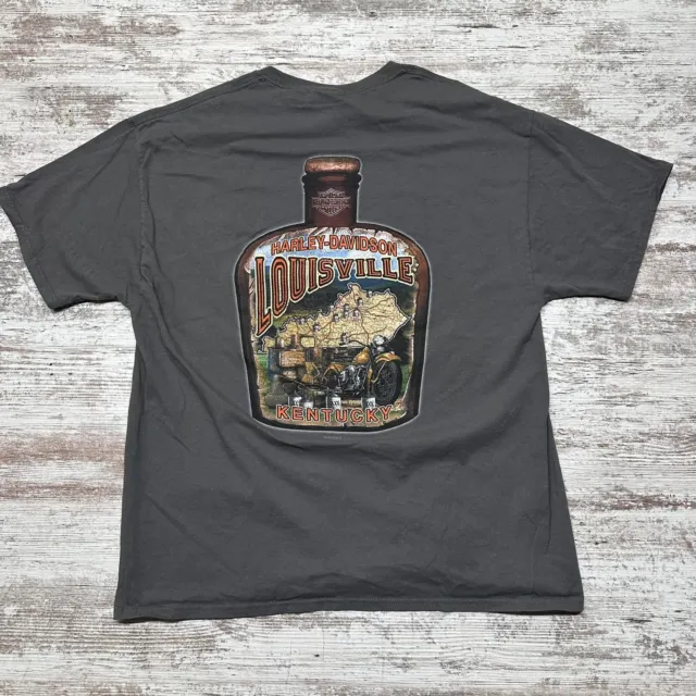 Harley Davidson T-Shirt Mens Sz XL Louisville Kentucky Gray Double Sided Skull