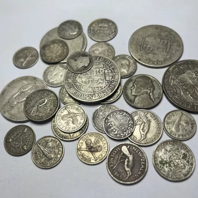 100+ grams World Silver Coins - Sterling Many 1800's early 1900's USA British NZ