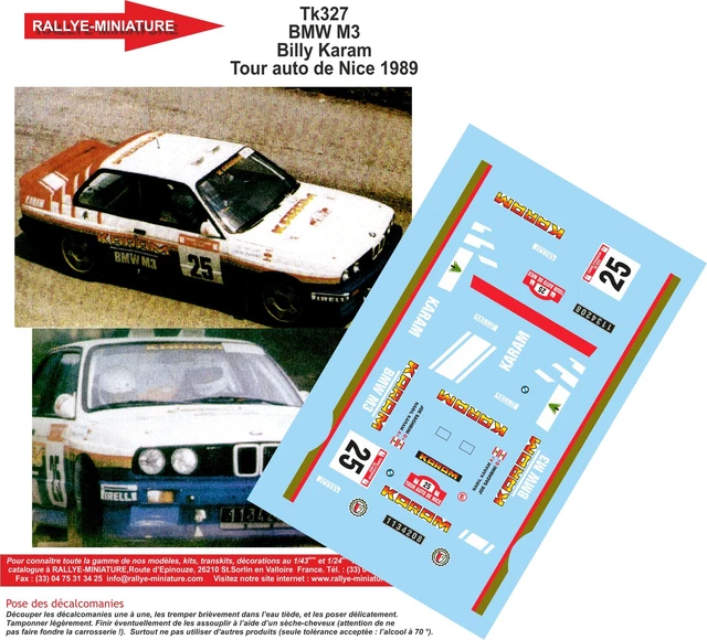 Décalcomanies 1/24 BMW M3 Rouillard - Critérium Des Cévennes 1998 - Rallye - Réf. 207 - Neuf