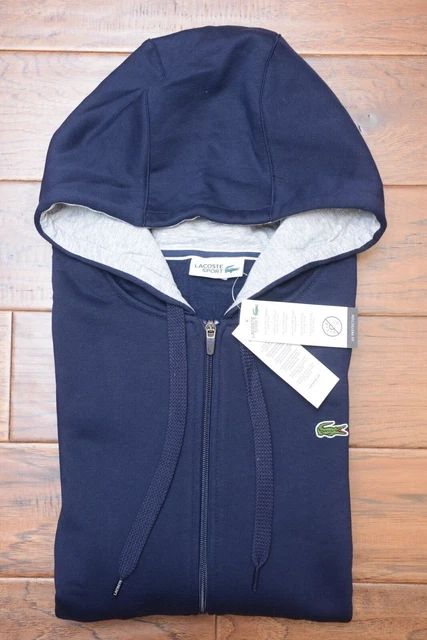 Lacoste Sport SH7609 Uomo Cerniera Intera Navy Pile Cotone con Cappuccio Giacca