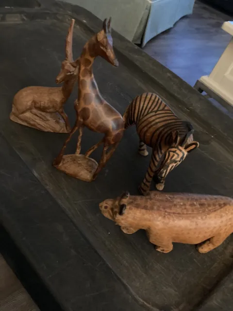 Lot of 4 Vtg Hand Carved Wood Art Animals Sculptures/Figurines From Kenya