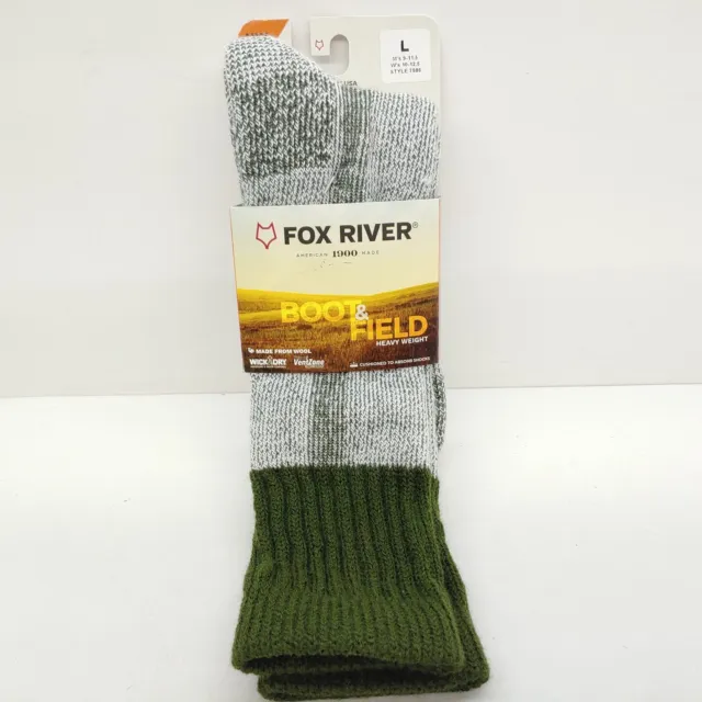 Fox River Wick Dry Outlander Crew Sock HW Size L Men's 9-11.5 Olive 7586 USA